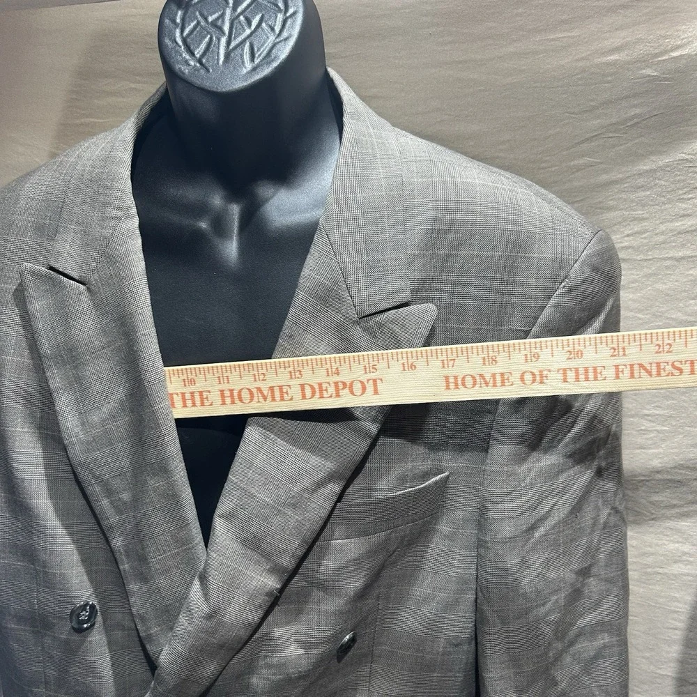 Vintage J. Riggings Mens 42R Double Breasted Blazer Grey Plaid 100% Wool Suit